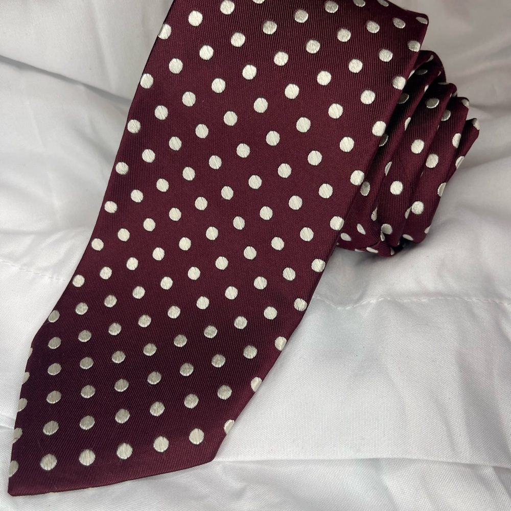 Robert Talbott Burgundy and White Polka Dot Tie